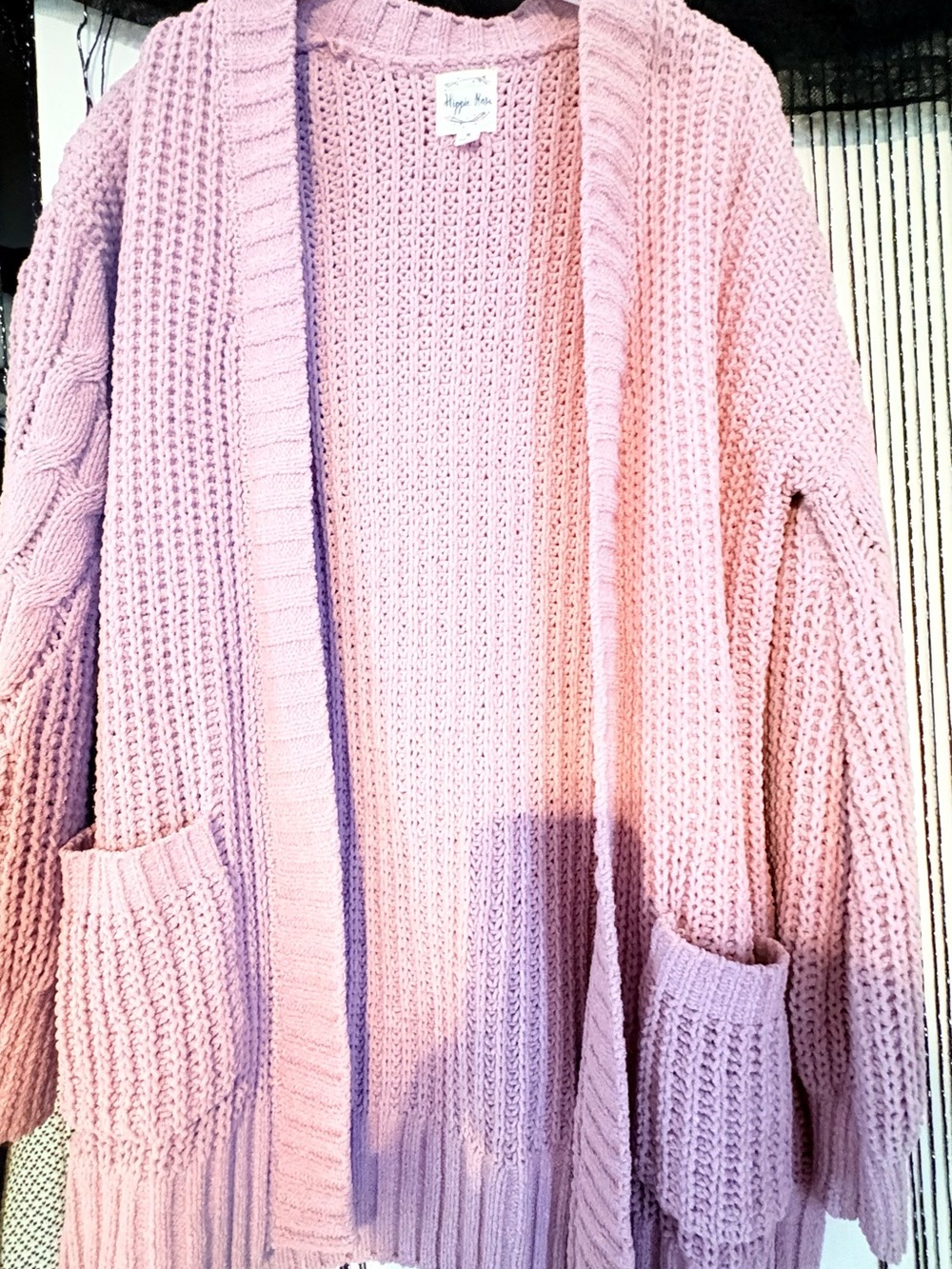 Hippie Rose Open-Front Chunky Knit Cardigan - Light Pink